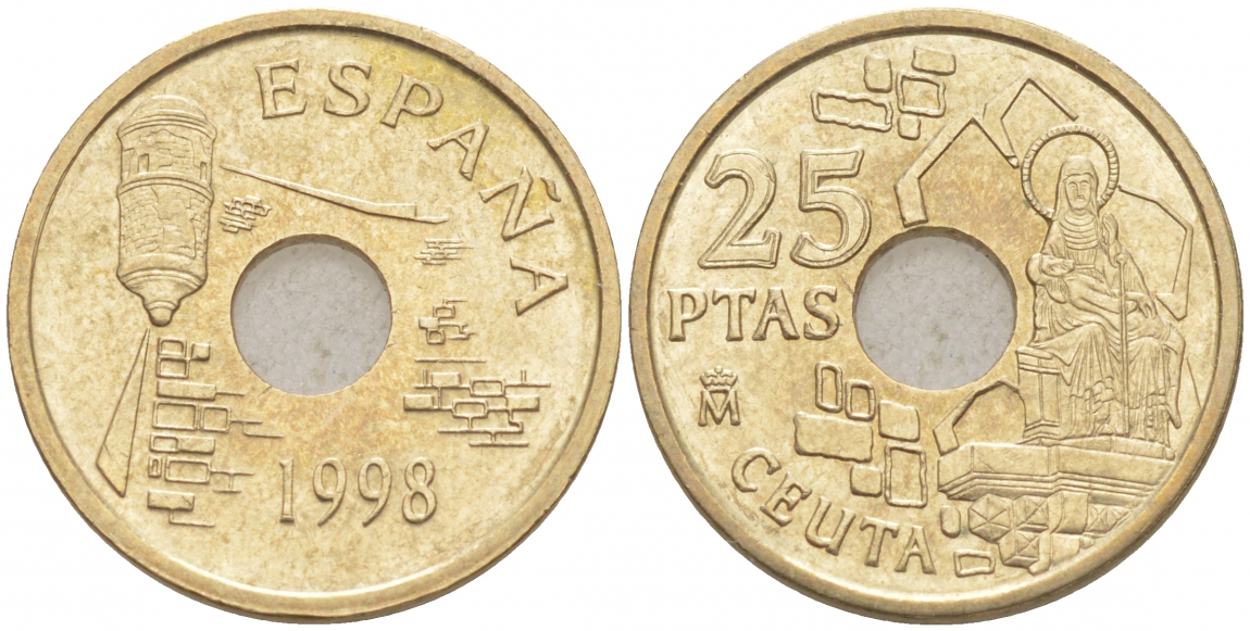 Испания 25 песет 1998 Сеута (Ceuta), Хуан Карлос I (1975-2014) KM 990 медь цинк никель 4549-936