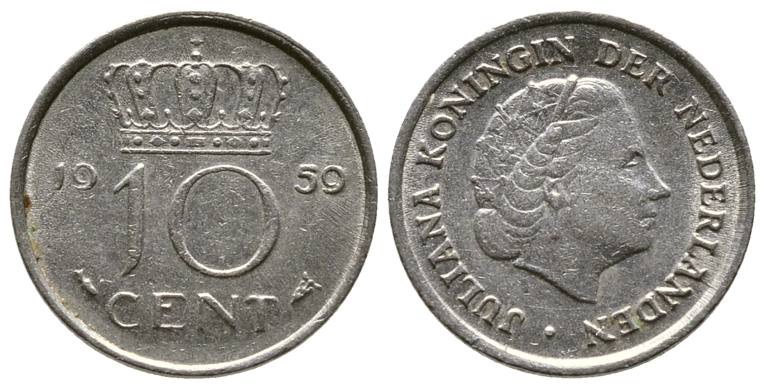 НИДЕРЛАНДЫ 10 ЦЕНТОВ 1959 ЮЛИАНА KM 182 никель 4379-929