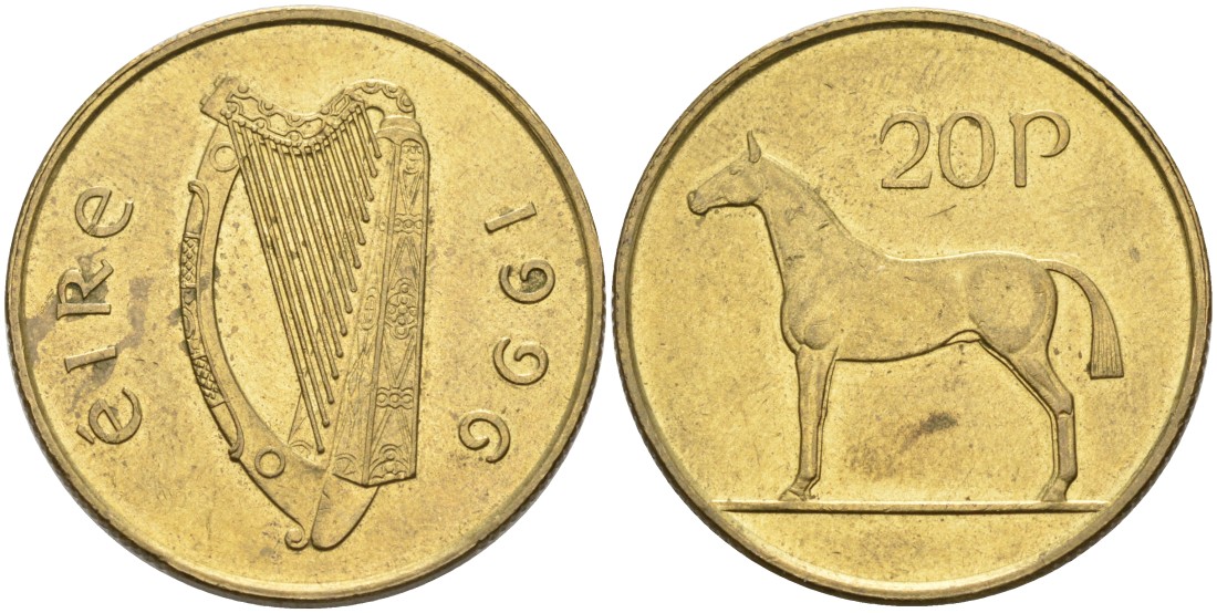 Ирландия 20 пенсов 1996 лошадь KM 25 никель бронза 88-813