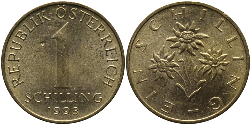 Австрия 1 шиллинг 1993 KM 2886 алюминиевая бронза 33-433
