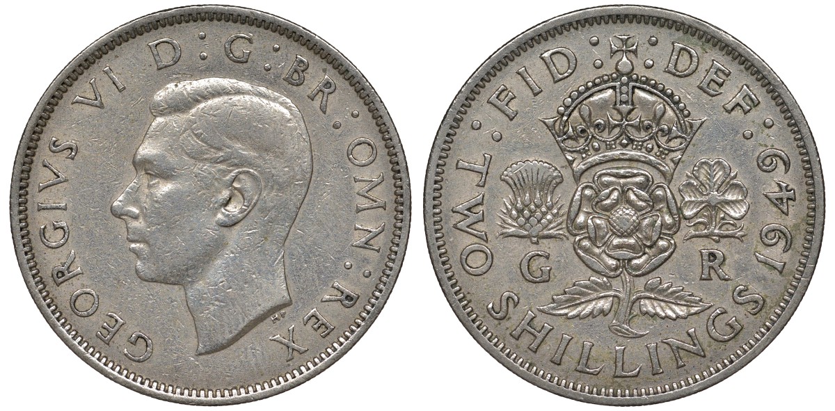 Великобритания 2 шиллинга (флорин) 1949 Георг VI (1936-1952) KM 878, Spink 4107 медно-никель 4131-523