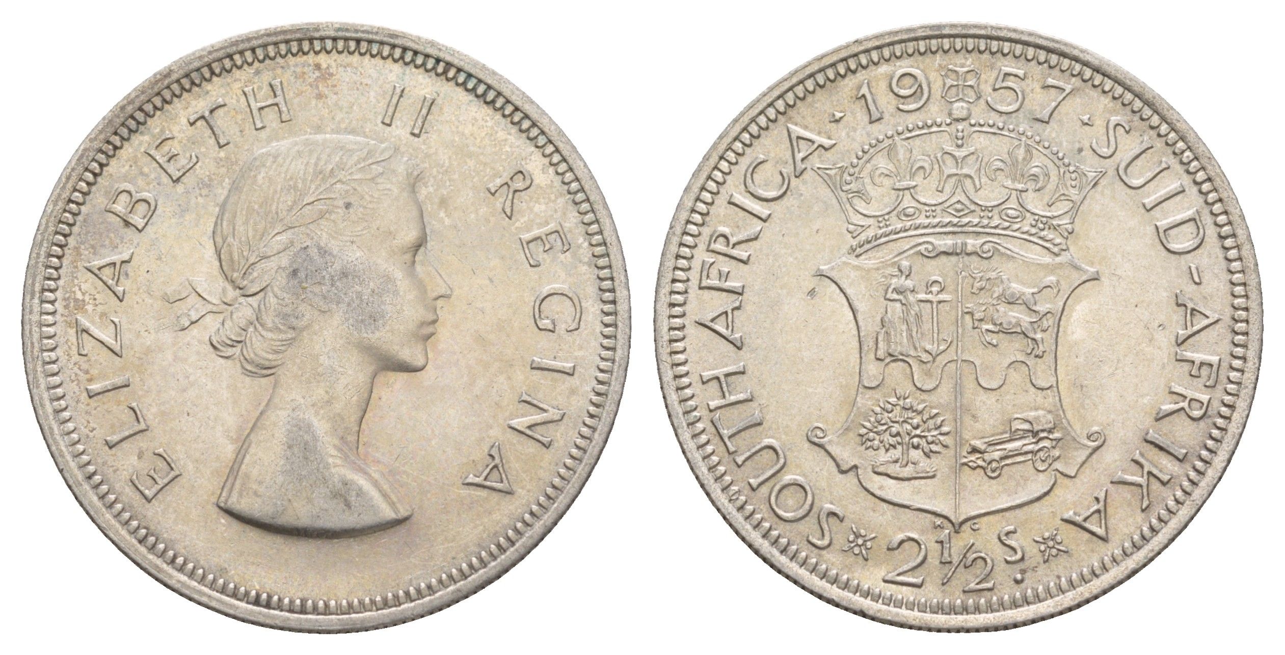 ЮАР 2 1/2 шиллинга 1957 Елизавета II (1952-2022) KM 51 серебро 413-3715