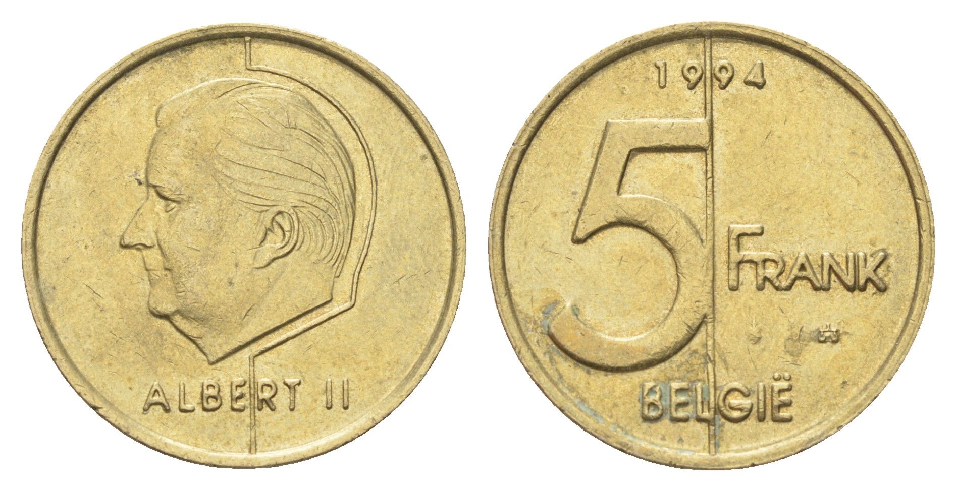 Бельгия 5 франков 1994 Belgie, Альберт II KM 190 алюминиевая бронза 4706-412