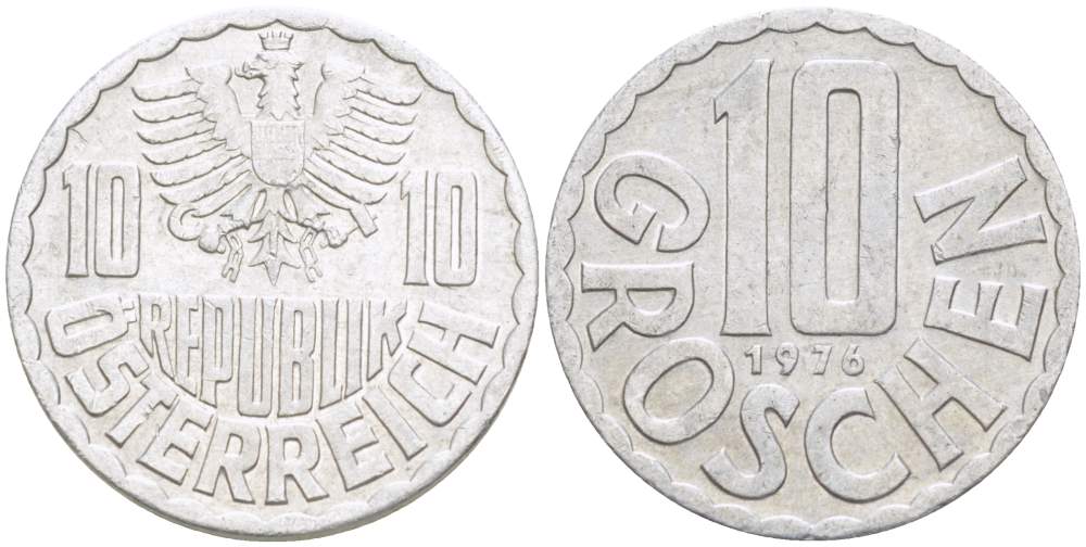 АВСТРИЯ 10 ГРОШЕЙ 1976 KM 2878 алюминий 4523-216