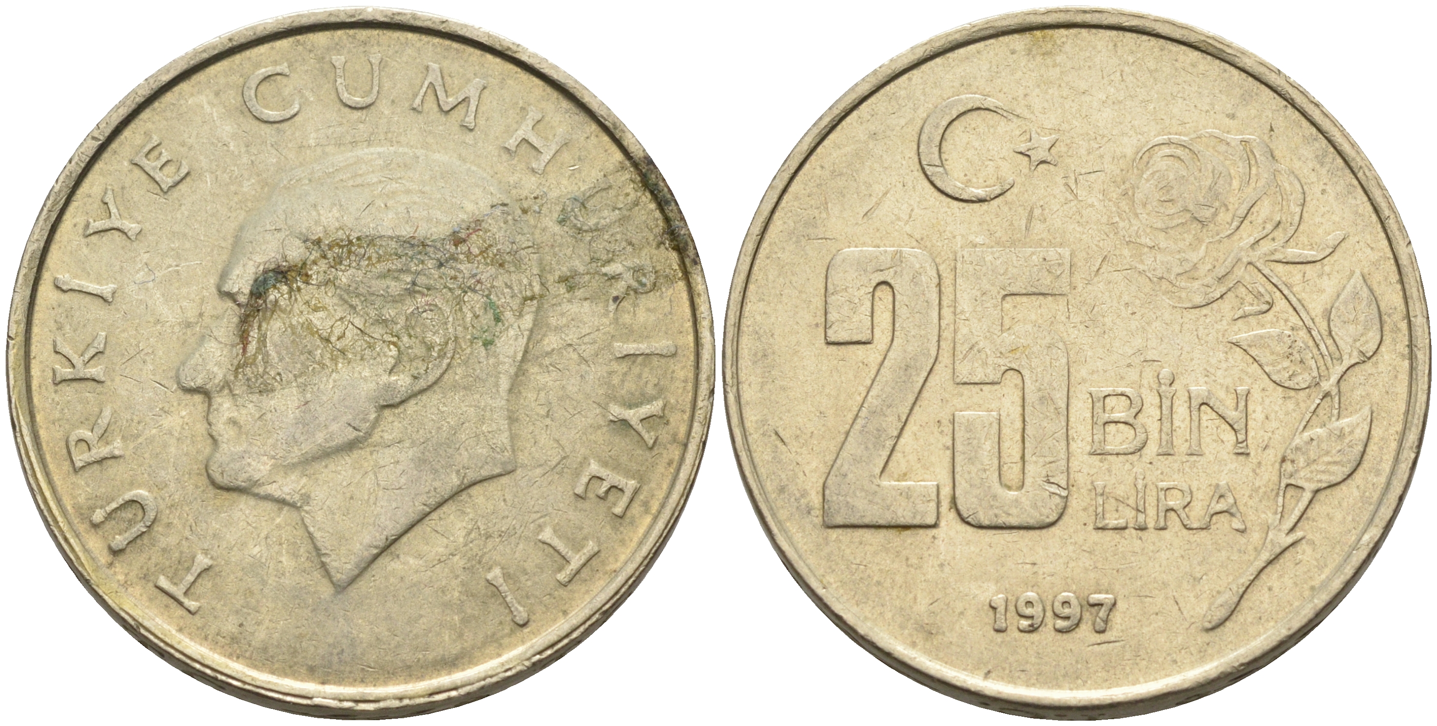 Турция 25000 лир 1997 Мустафа Кемаль Ататюрк KM 1041 медь цинк никель 4595-535