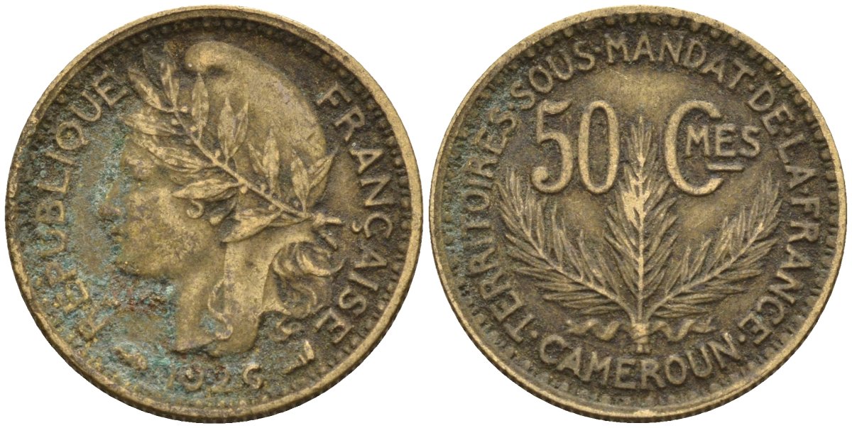 Камерун 50 сантимов 1926 (a), мондвор Париж KM 1 алюминиевая бронза 4164-1259