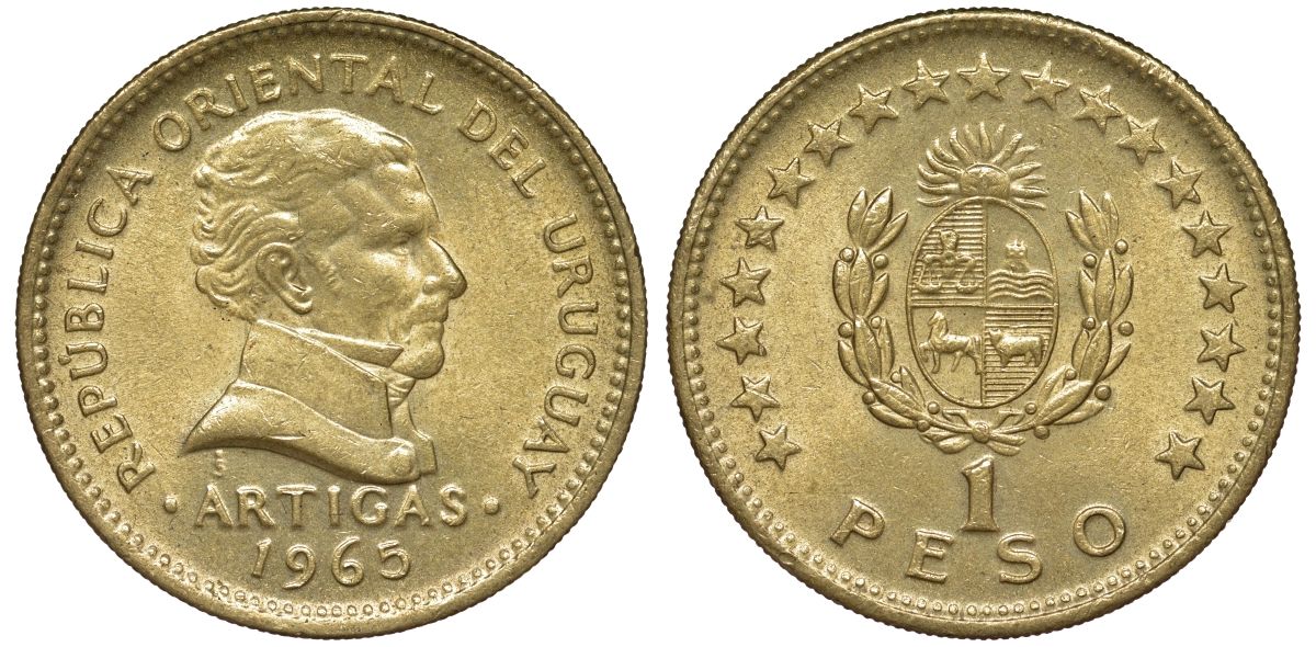 Уругвай 1 песо 1965 KM 46 алюминиевая бронза 106-944