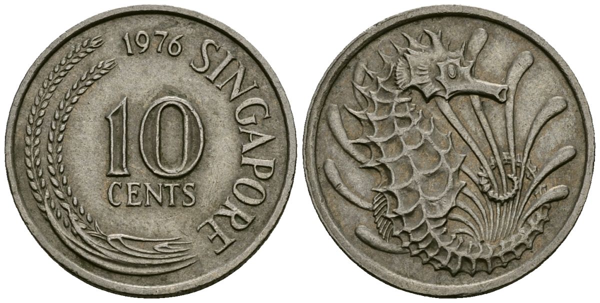 Сингапур 10 центов 1976 морской конёк KM 31 медно-никель 4136-761