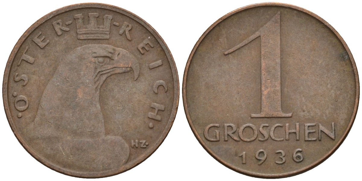 Австрия 1 грош 1936 KM 2836 бронза 4152-111