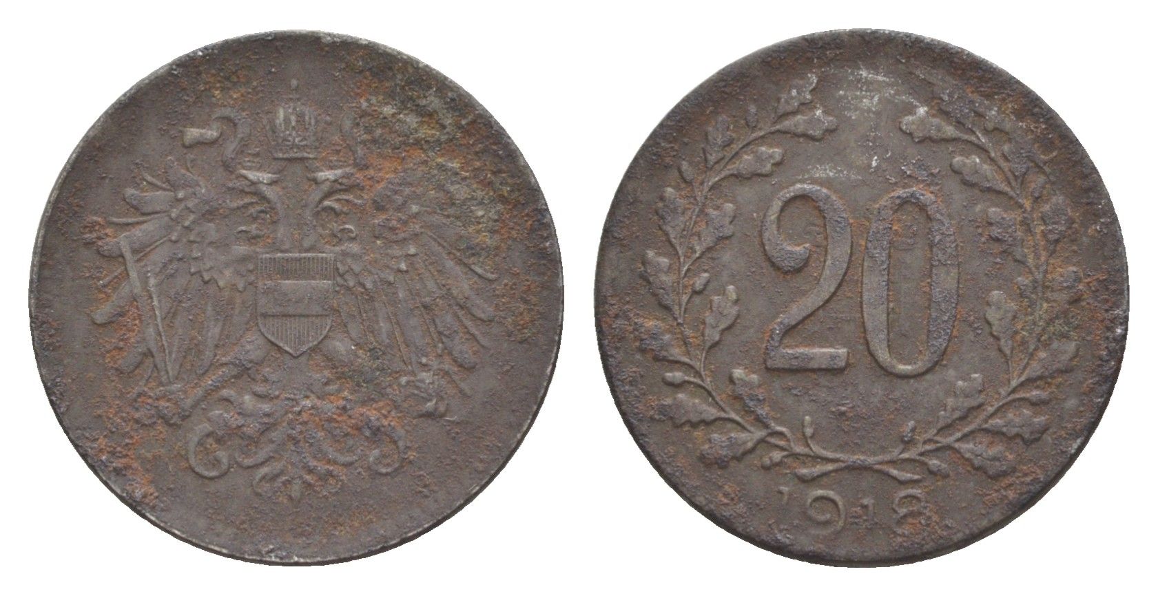 Австрия 20 геллеров 1918 Карл I (1916-1918) KM 2826 железо 4639-1056