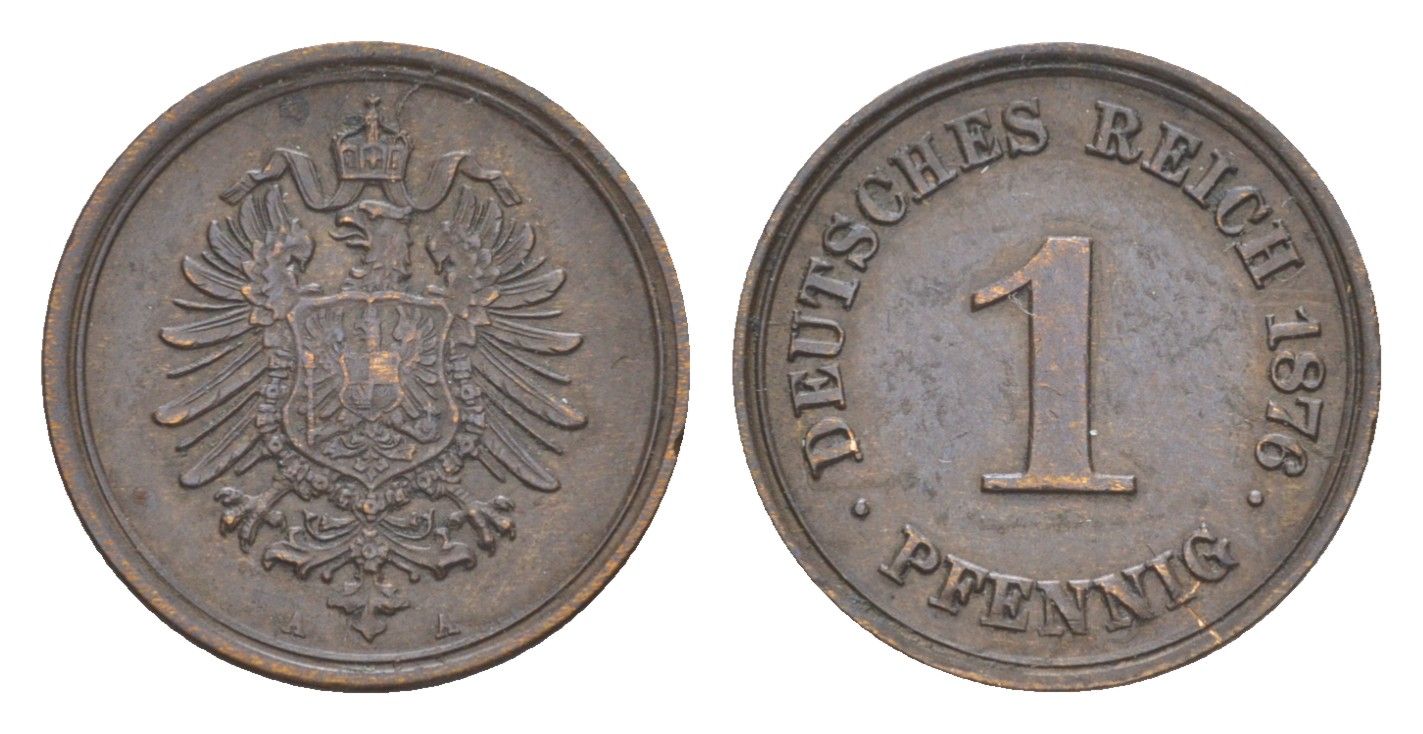 Германия 1 пфенниг 1876 A, Вильгельм I (1871-1888) KM 1, J. 1 медь 4636-131
