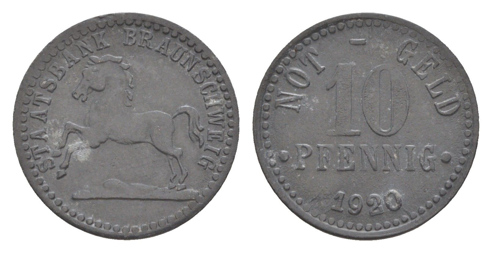 Брауншвейг 10 пфеннигов 1920 Funck 56.8, Men05 3477.2, Men18 4416.2 цинк 3459-453