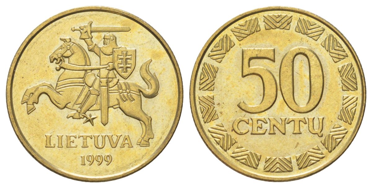 Литва 50 центов 1999 KM 108 никель латунь UNC 4624-656