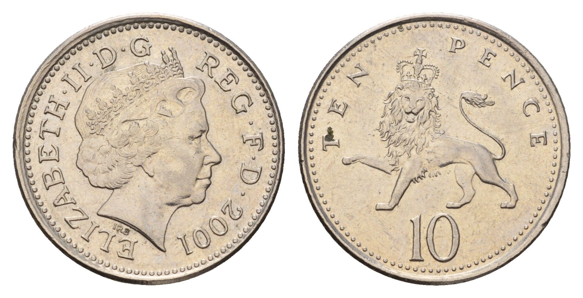 Великобритания 10 пенсов 2001 Елизавета II (1952-2022) KM 989, Spink 4650 (F5) медно-никель 186-554