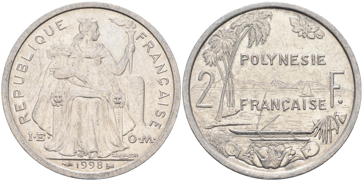 Французская Полинезия 2 франка 1998 KM 10 алюминий 4126-1117