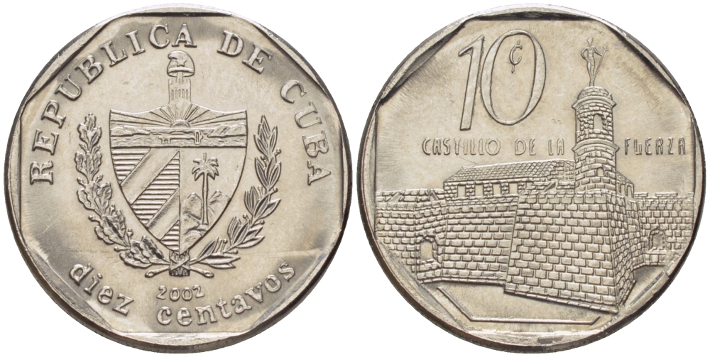 Куба 10 сентаво 2002 форт в Гаване Ла-Фуэрса KM 576.2 сталь плакированная никелем 66-713