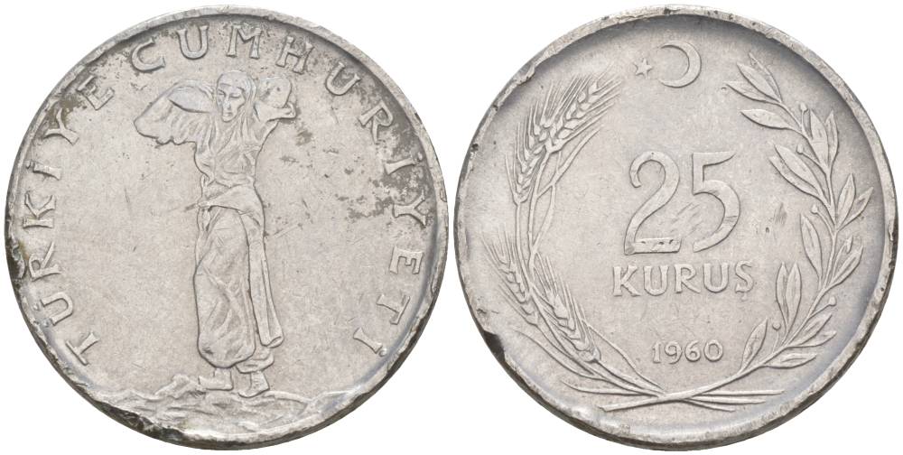 ТУРЦИЯ 25 КУРУШЕЙ 1960 KM 892.2 нержавеющая сталь 4551-1155