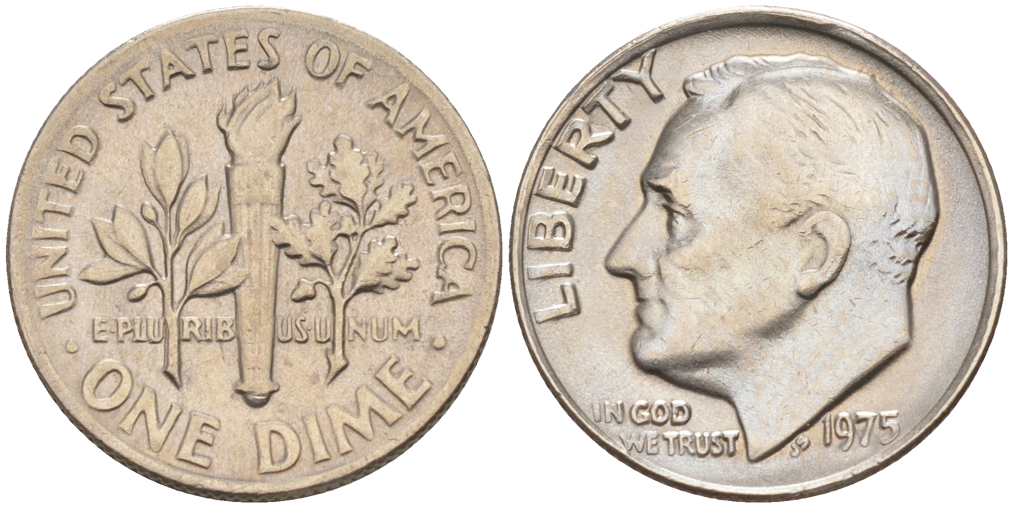 США 10 ЦЕНТОВ = 1 ДАЙМ 1975 РУЗВЕЛЬТ KM 195a медь плакированная медно-никелем 188-428
