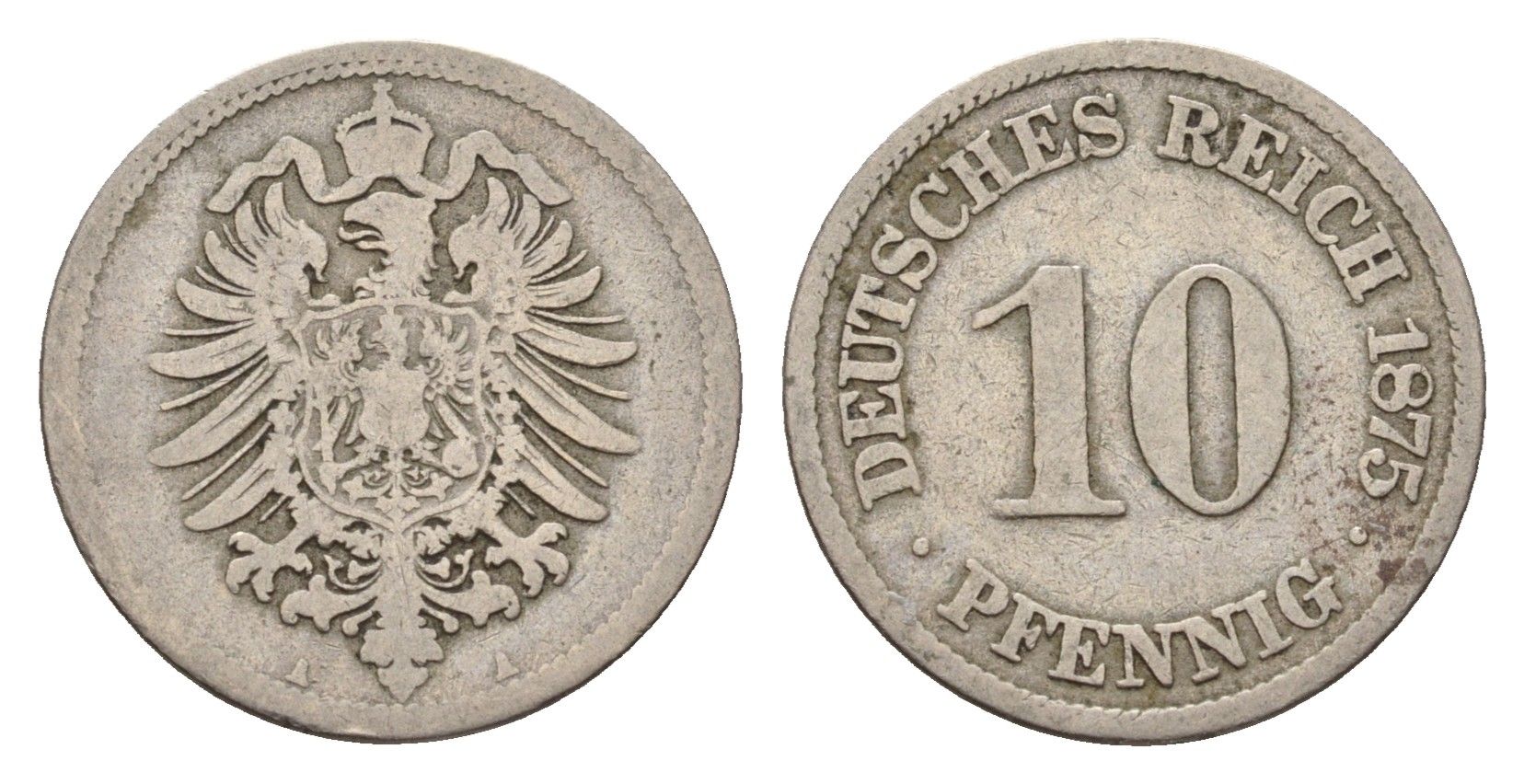 Германия 10 пфеннигов 1875 A, Вильгельм I (1871-1888) KM 4, J. 4 медно-никель 4636-536