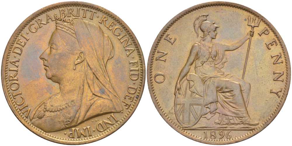 Великобритания 1 пенни 1896 Виктория (1837-1901) KM 790, Spink 3961 бронза aUNC 441-1142