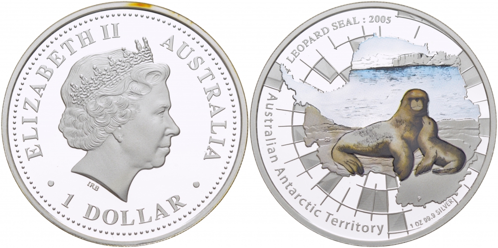 Австралия 1 доллар 2005 антарктические территории, морской леопард, эмаль серебро KM 1018 ​PROOF 01-173-14