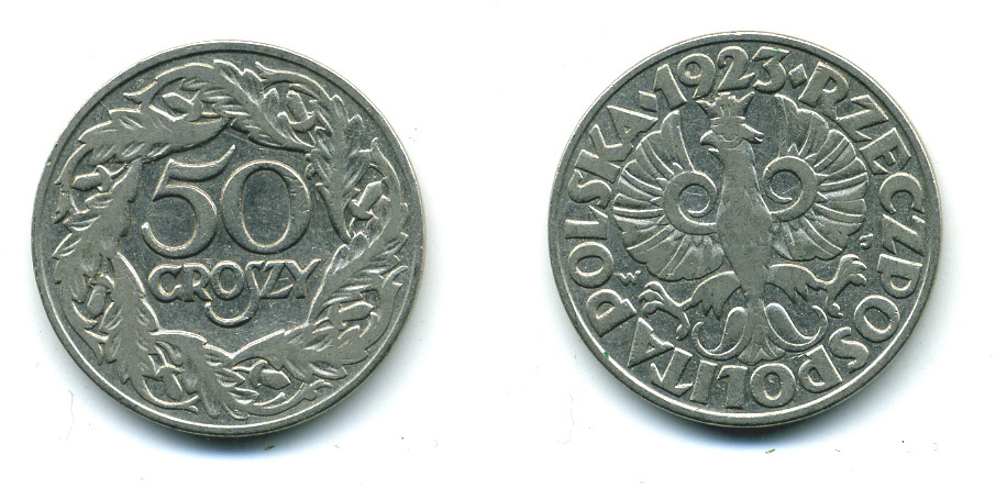 Польша 50 грошей 1923 Республика KM 13, Parchimowicz 106 никель 4383-216