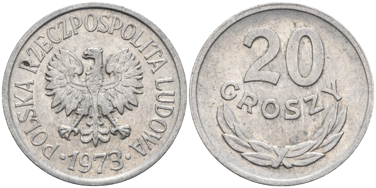 Польша 20 грошей 1973 MW, Народная Республика KM А47, Parchimowicz 208m алюминий 4580-655