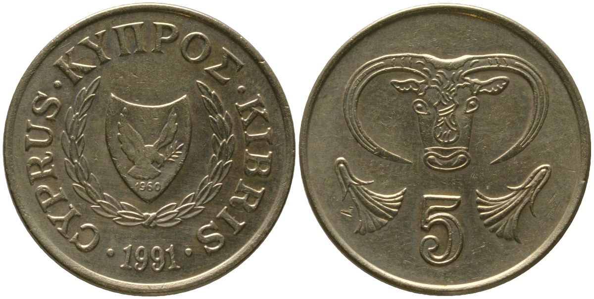 Кипр 5 центов 1991 KM 55.3 никель латунь 4158-554