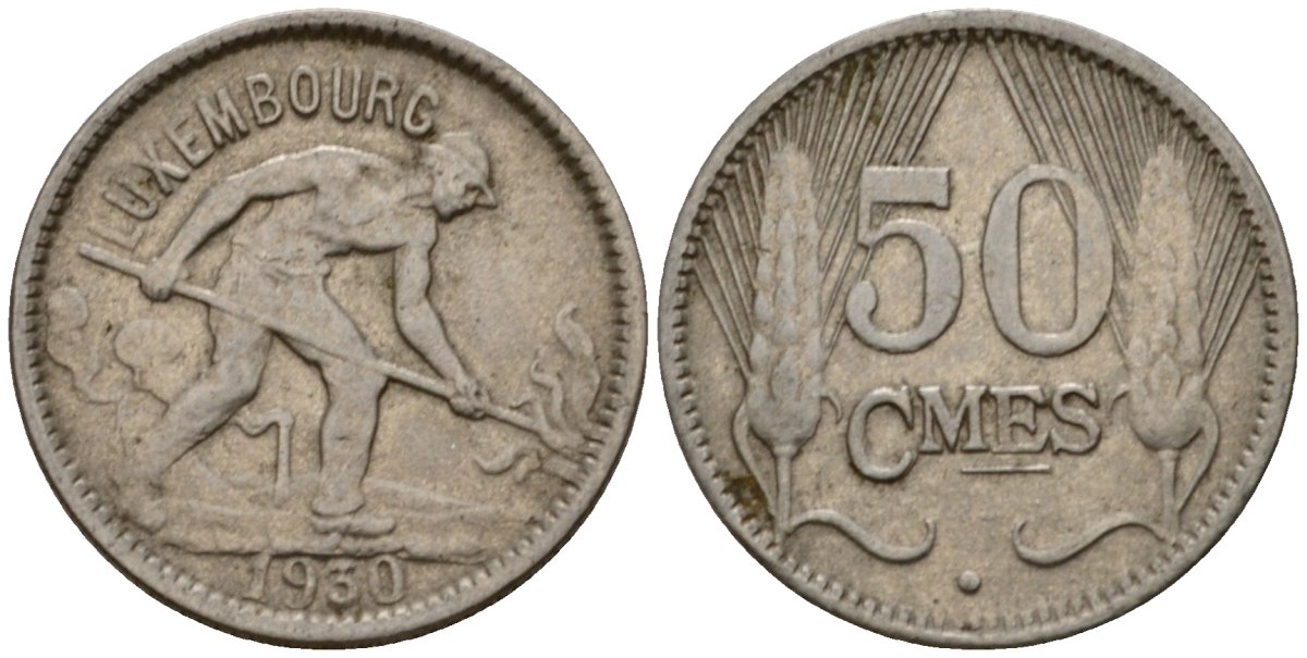 Люксембург 50 сантимов 1930 Шарлотта (1918-1964) KM 43 никель 4602-748