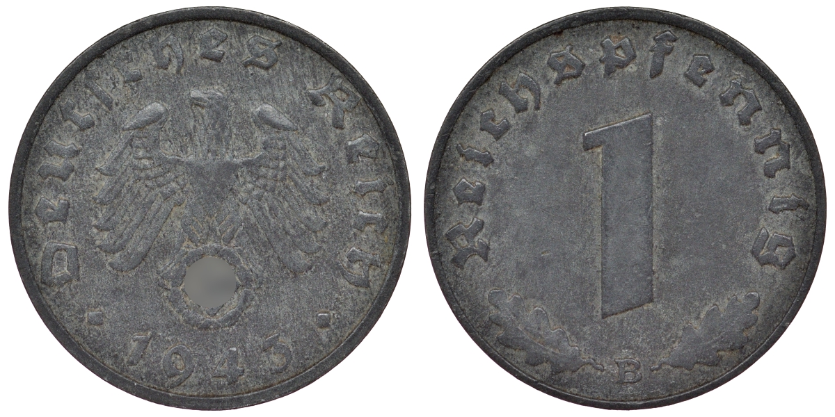 Германия 1 рейхспфенниг 1943 B KM 97, J. 369 цинк 4124-229
