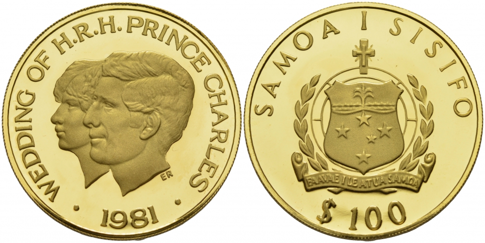 Самоа 100 тала 1981 свадьба леди Дианы и принца Чарльза KM 45 золото PROOF 00-805-09