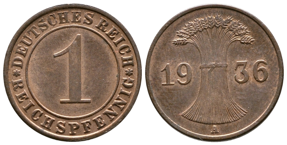 Германия 1 рейхспфенниг 1936 A KM 37, J. 313 бронза 220-1328