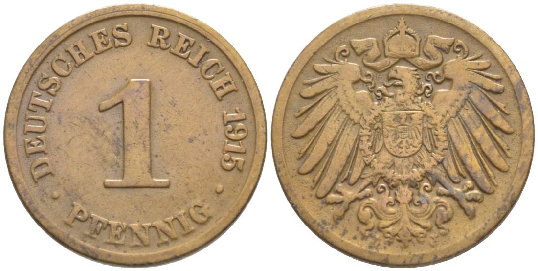 ГЕРМАНИЯ 1 ПФЕННИГ 1915 J KM 10, Jager. 10, Weege 2 медь 4528-666