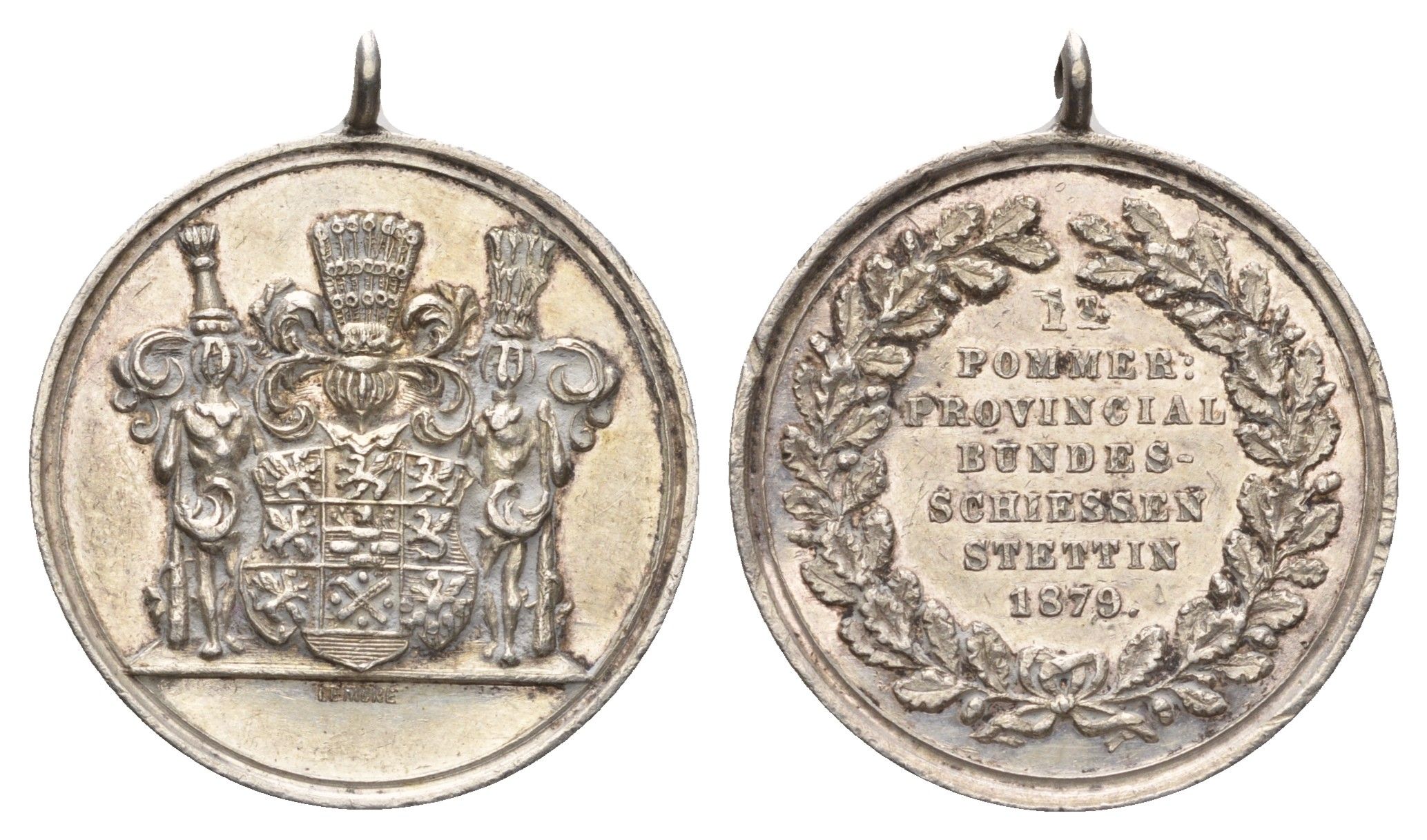 Германия медаль в память о стрелковом фестивале в Штеттине 1879 диаметр 26 мм, вес 6,3 гр серебро 1515-1111