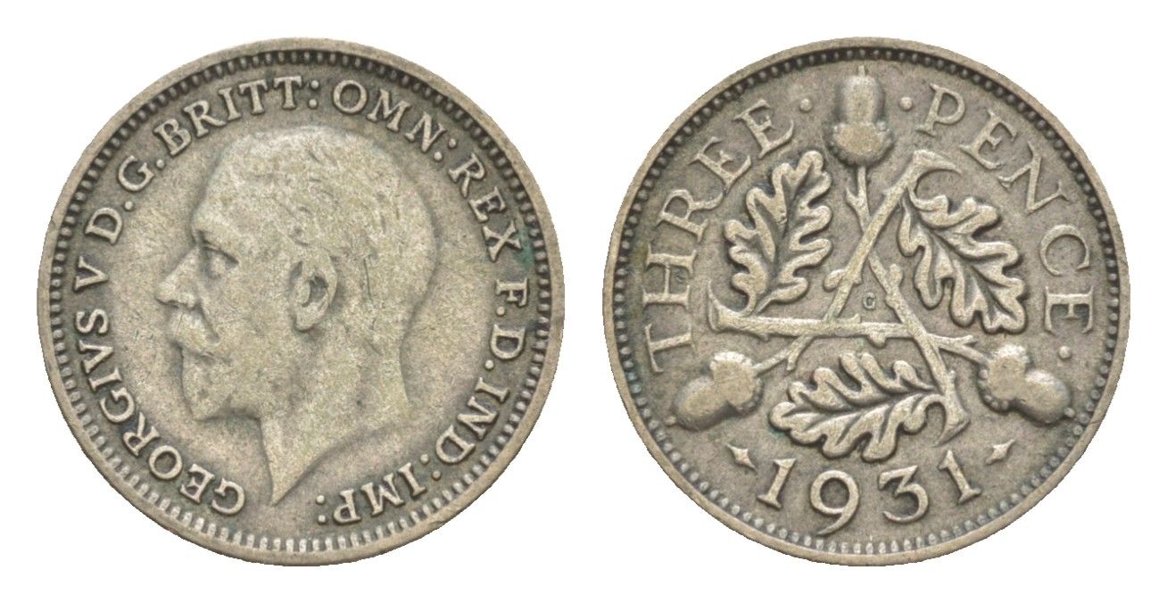 Великобритания 3 пенса 1931 Георг V (1910-1936) KM 831, Spink 4042 серебро 28-325