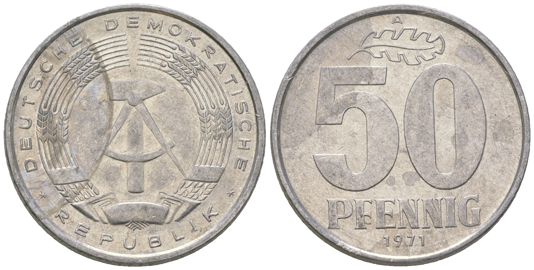 ГДР 50 пфеннигов 1971 A KM 12.2 алюминий 4635-832