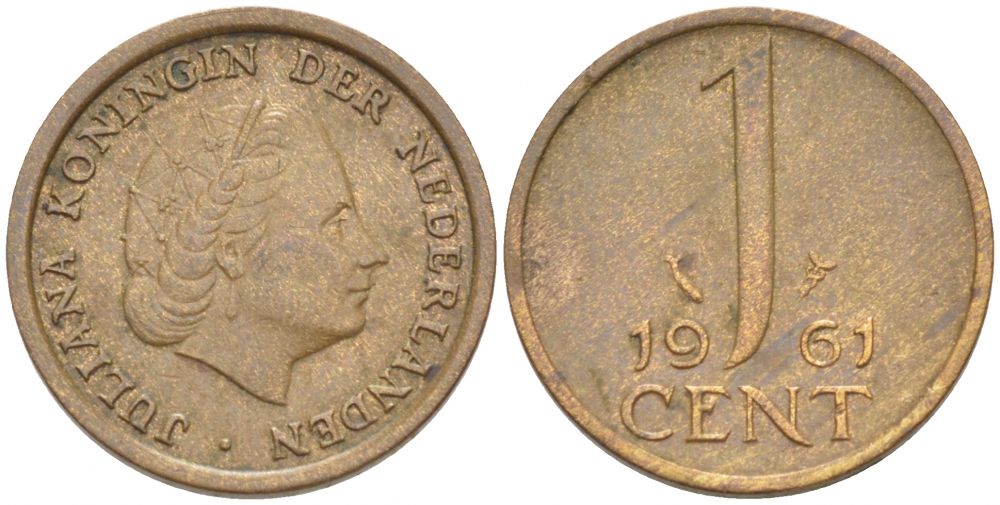 Нидерланды 1 цент 1961 Юлиана (1948-1980) КМ 180 бронза 3457-1015