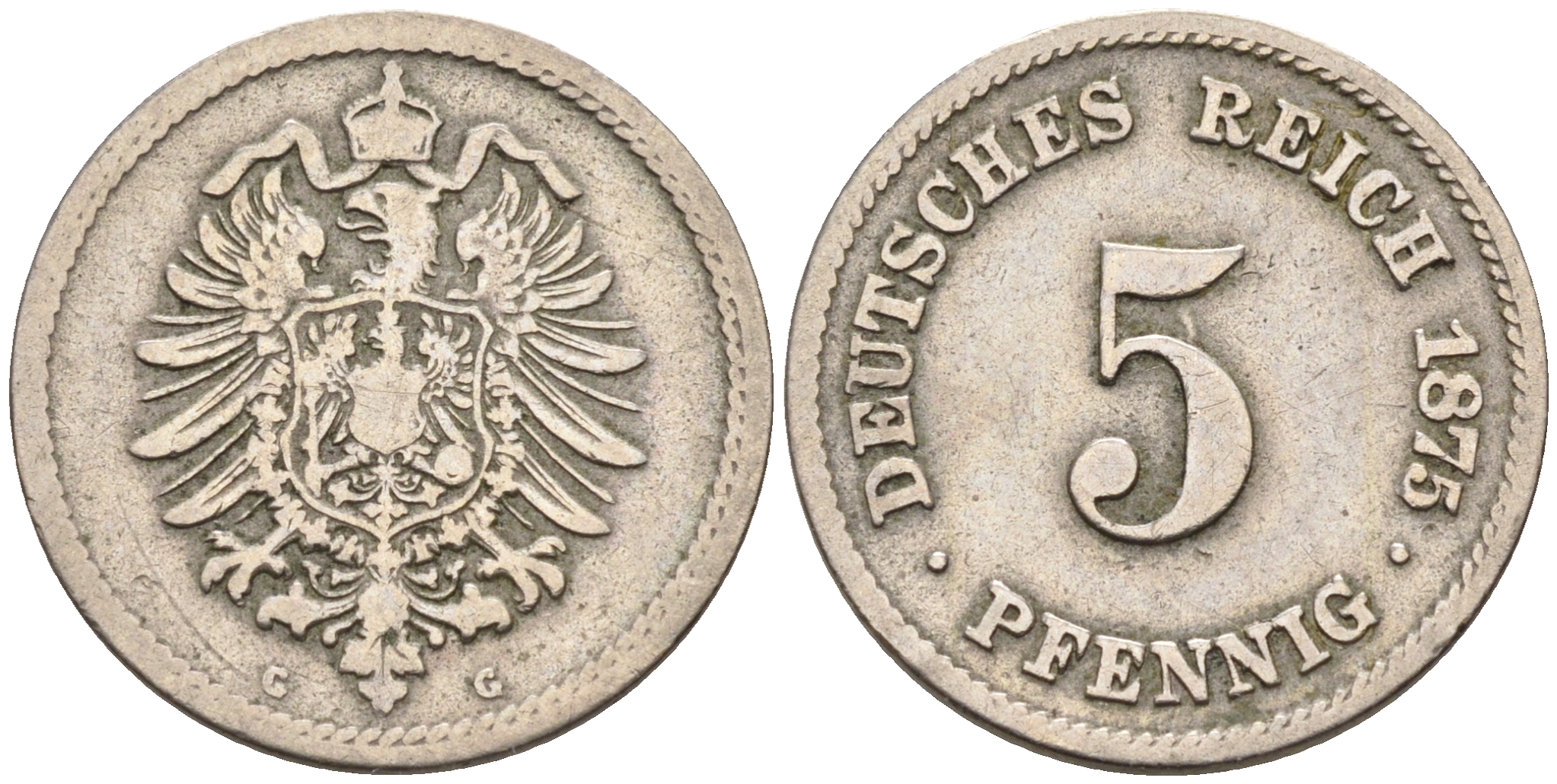 Германия 5 пфеннигов 1875 G KM 3, J.3 медно-никель 4594-852