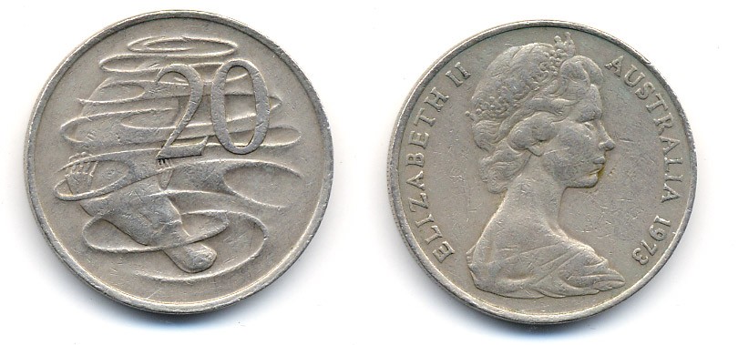 Австралия 20 центов 1973 Елизавета II (1952-2022), утконос KM 66 медно-никель 54-1331
