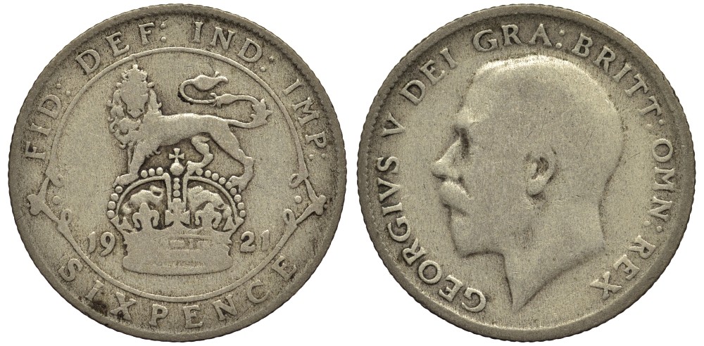 Великобритания 6 пенсов 1921 Георг V (1910-1936) KM 815а.1, Spink 4024 серебро 4539-116