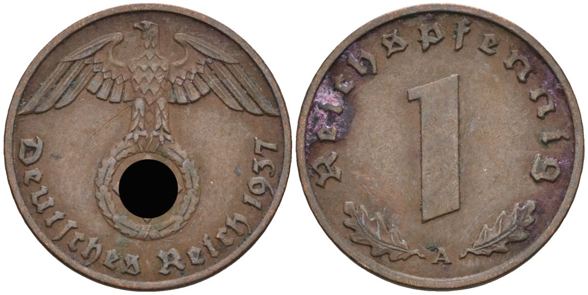 Германия 1 рейхспфенниг 1937 A KM 89, J 361 бронза 4396-231