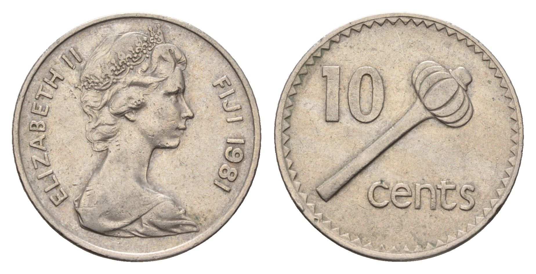 Фиджи 10 центов 1981 Елизавета II (1952-2022), булава KM 30 медно-никель 4698-1134