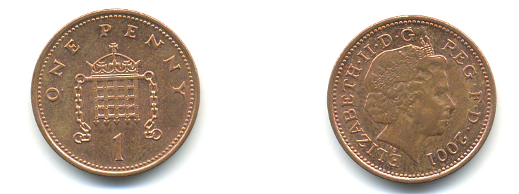 Великобритания 1 пенни 2001 Елизавета II (1952-2022) KM 986, Spink 4710 (B5) сталь плакированная медью 177-548