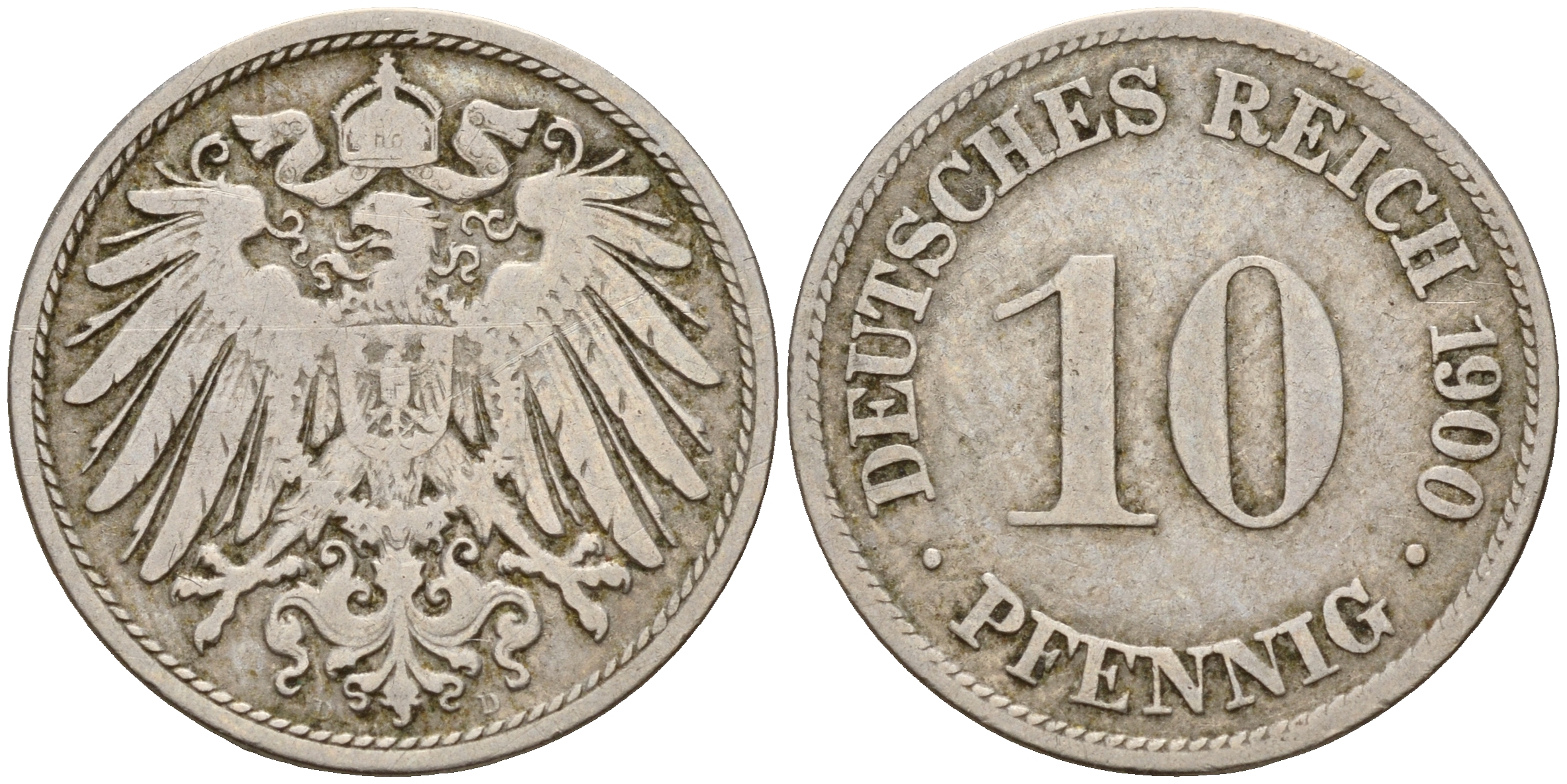 Германия 10 пфеннигов 1900 D J. 13,  KM 12 медно-никель    4603-557