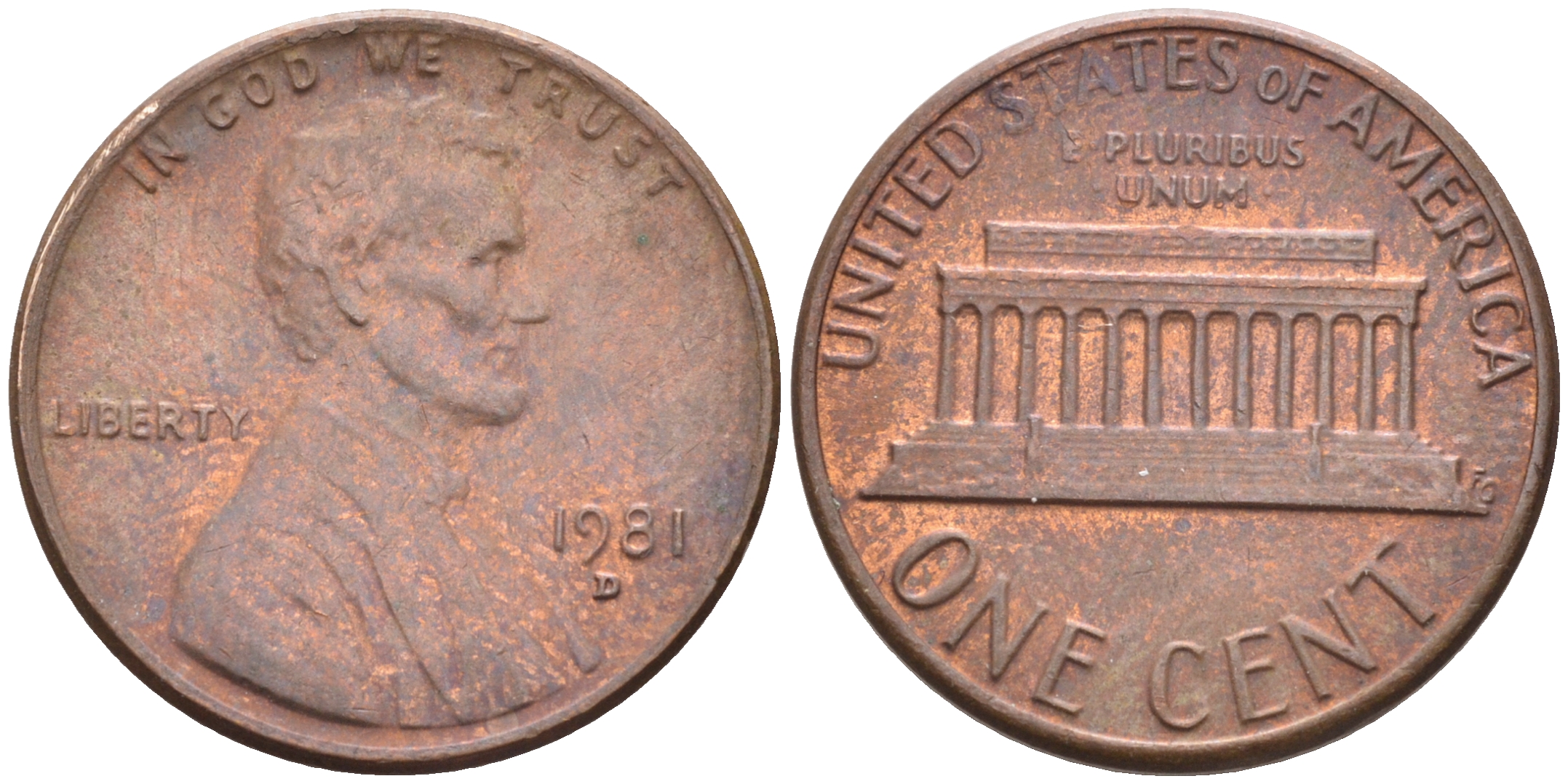 США 1 ЦЕНТ 1981 D, ЛИНКОЛЬН KM 201 медь цинк 4588-361