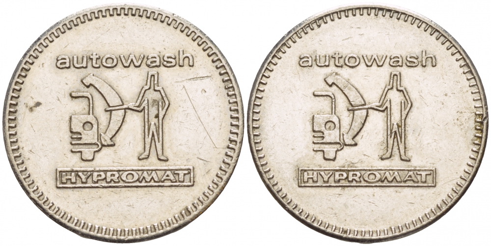 ГЕРМАНИЯ ЖЕТОН НА МОЙКУ АВТОМОБИЛЯ AUTOWASH HYDROMAT белый металл 4544-852