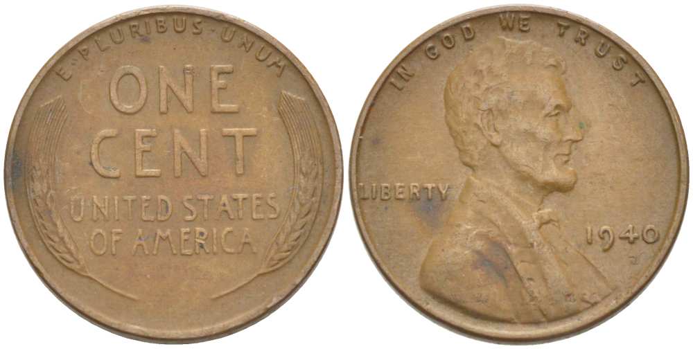 США 1 ЦЕНТ 1940 ЛИНКОЛЬН KM 132 бронза 3309-1245