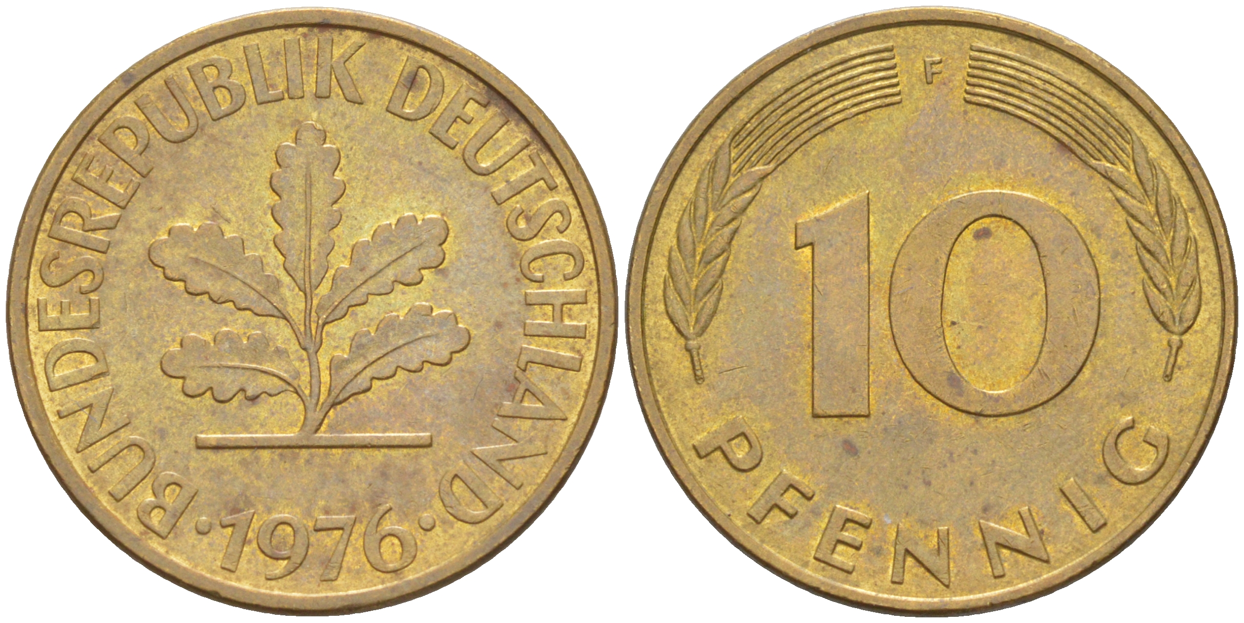 ФРГ 10 пфеннигов 1976 F KM 108, J. 383 сталь плакированная латунью 58-256