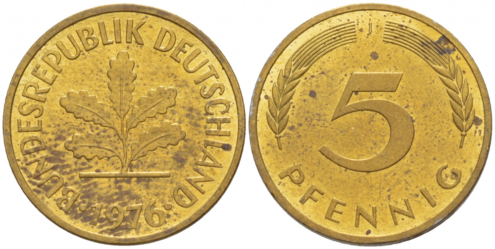 ФРГ 5 ПФЕННИГОВ 1976 J KM 107, J. 382 сталь плакированная латунью 4547-1157