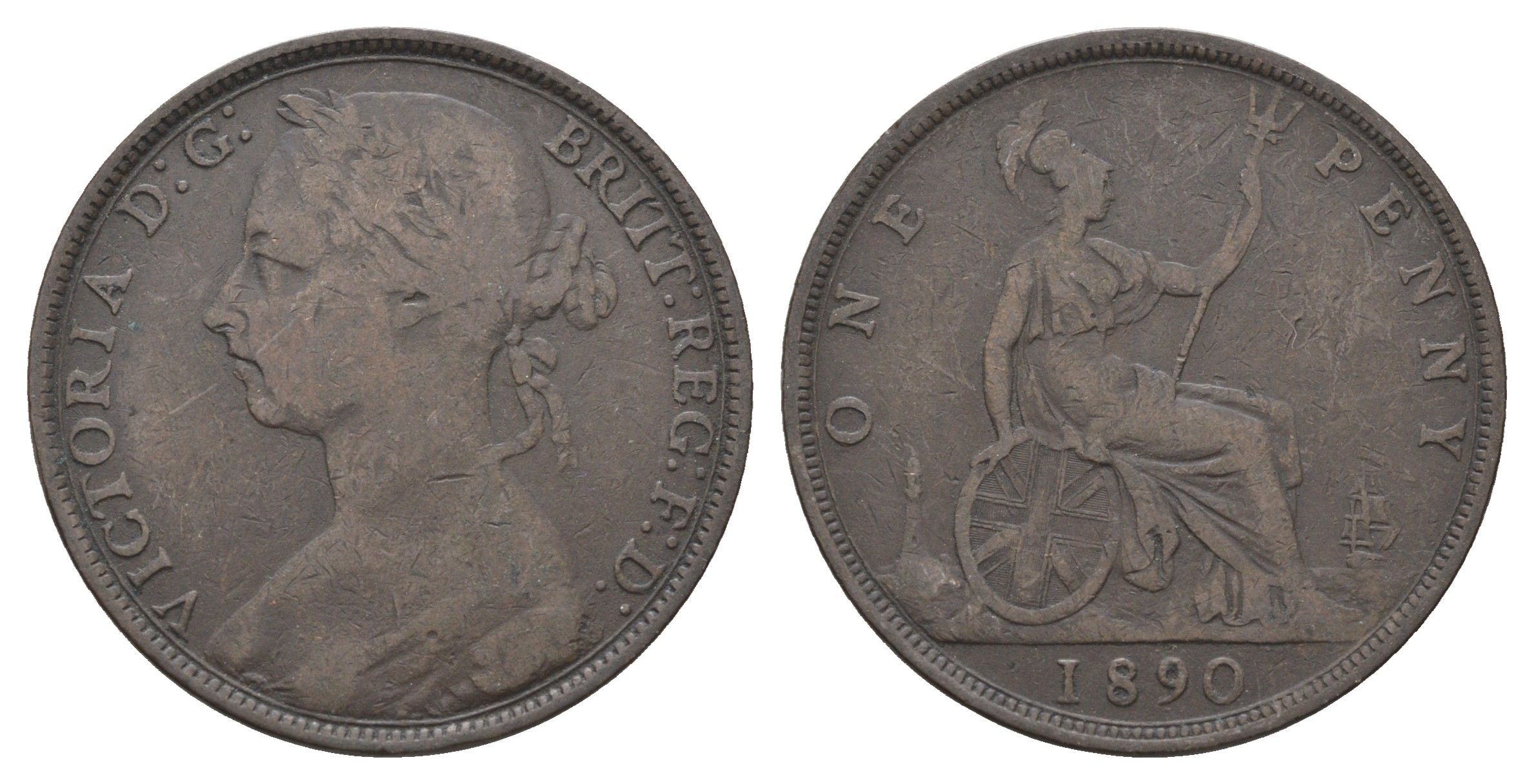 Великобритания 1 пенни 1890 Виктория (1837-1901) KM 755, Spink 3954 бронза 4661-416